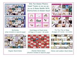 Phonics Vowel Teams ai-ay-oa-oe-ou-au 6 Game Bundle