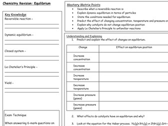 GCSE OCR Gateway A  Equilibrium revision mat and exam question