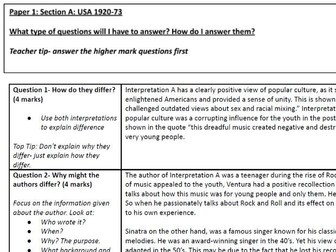 Exam Technique Help Sheet- AQA GCSE History Paper 1 USA