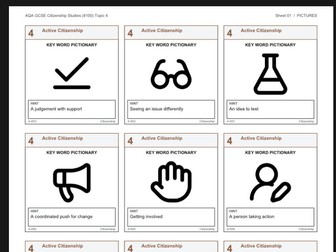 AQA Citizenship Theme 4 'Active Citizenship' Keyword Quiz Cards