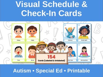 Visual Schedule & Check-In Cards + Daily Routine | Autism & Special Education