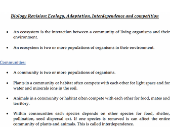 Ecology and Ecosystems - Notes Biology AQA Combined Science