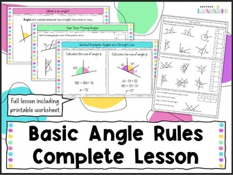 Basic Angle Rules, Angles Geometry Complete Lesson and Worksheet for KS3