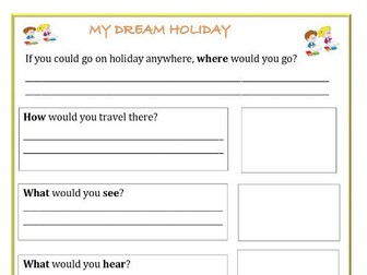 My dream holiday writing worksheet