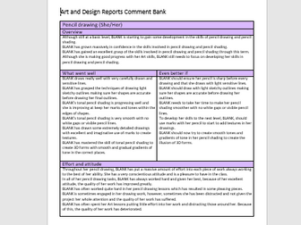 Bank of Comments for Art and Design Reports