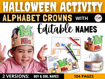 Halloween Name Craft Activities: Halloween Alphabet Crowns with Editable Names