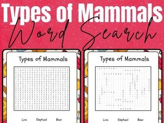 Printable Types of Mammals Word Search Puzzle Activity - No Prep Needed