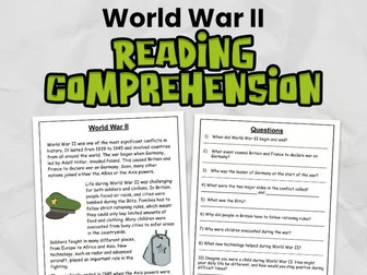World War II Reading Comprehension for Grades 3 - 5 | Guided Reading Task
