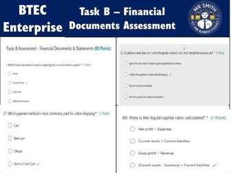 BTEC Enterprise - Task B - Financial Documents Assessment - Microsoft Forms Quiz