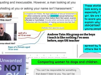 ANTI- ANDREW TATE PSHE/ENGLISH MISOGYNY/ SEXUAL HARRASSMENT LESSON/ASSEMBLY