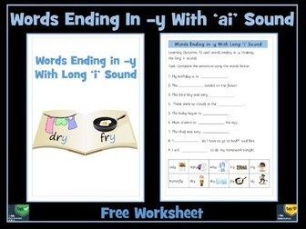 'y' at the end of a word with long 'i' Sound Worksheet