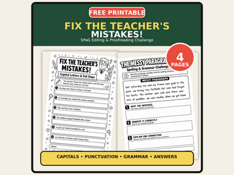 Fix the Teacher’s Mistakes – FREE KS2 SPaG Editing Worksheet | Grammar, Punctuation & Spelling Activ