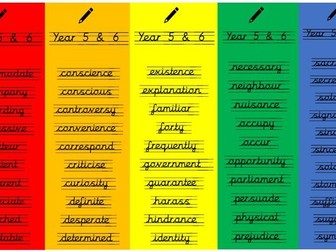 Year 5 and 6 Common Exception Words Spelling Bookmarks