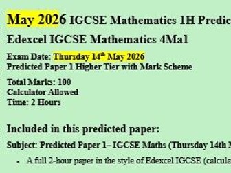 IGCSE Edexcel Maths Predicted Paper 1H 2026