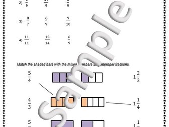 Recognise mixed numbers and improper fractions and convert from one form to the other - worksheets.