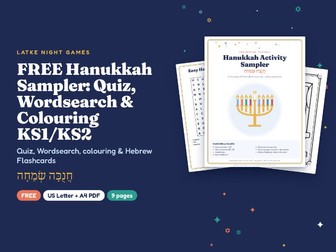 FREE Hanukkah Sampler: Quiz, Wordsearch & Colouring KS1/KS2
