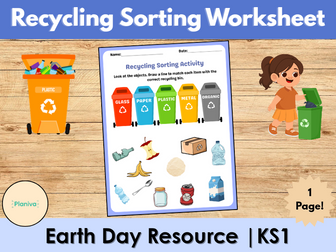 Recycling Sorting Worksheet  | Earth Day Resource | KS1
