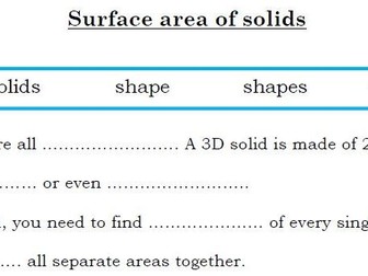 Literacy - Surface area - Fill in blanks