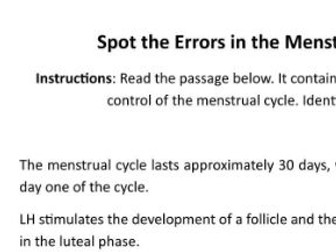 Higher Human Biology Unit 2 - Reproduction Spot the Errors Activity