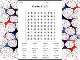 Spring Break Word Search Puzzle Worksheet Activity