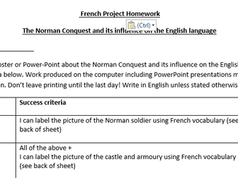 French project homework on the Norman Conquest and its influence on the English language