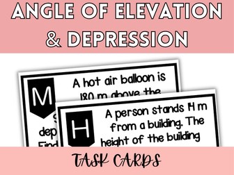 Trigonometric Ratios Angle of Elevation & Depression TASK CARDS| SOHCAHTOA