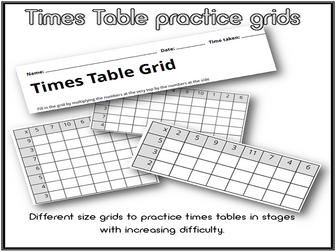 Times Table Practice Grids 7x  9x 8x
