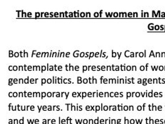 A Level English ESSAY on The Presentation of Women in 'The Handmaid's Tale' and 'Feminine Gospels'