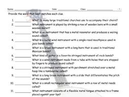 Musical Instruments Matching Worksheet | Teaching Resources