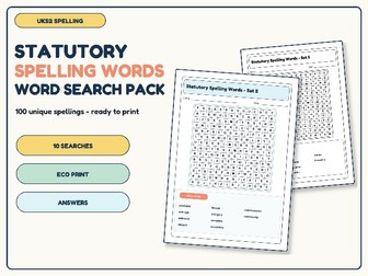 UKS2 Years 5-6 Statutory Spelling Words Word Search Pack | 10 Activities