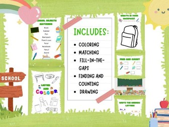 BACK TO SCHOOL English Activity Worksheet for Kids, Children, YLs SCHOOL OBJECTS