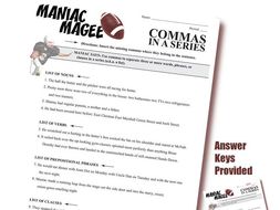 MANIAC MAGEE Grammar Commas in a Series (List)