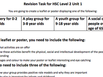 Revision Task for Health and Social Care Level 2 Unit 1