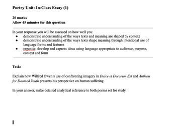 10 Formatted Wilfred Owen English Essay Questions (In-Class Essay Bundle)