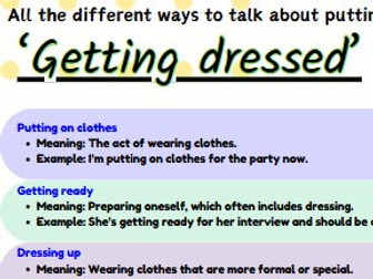 'Getting dressed' A comprehensive list of 12 different phrases for getting ready