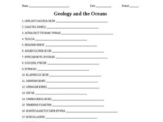 Geology and the Oceans Word Scramble for Geology Students