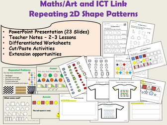 2D Shape Repeated Pattern/Colour, Presentation, Worksheet/Cut-Paste Activities, Lesson Plans