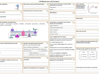 A level membranes and transport revision mat for Eduqas specification