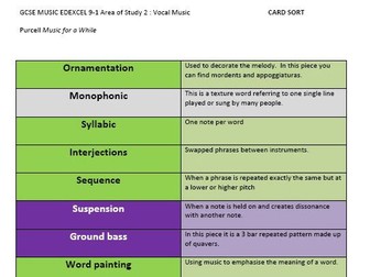 GCSE Music 9-1 Edexcel Purcell "Music for a While " Card Sort