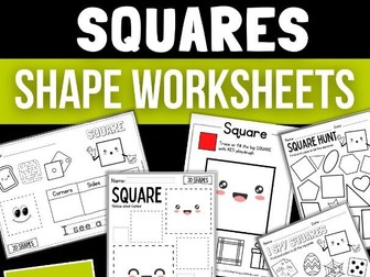 Kindergarten 2D Shapes Worksheet: SQUARE - Shape Sort, Shape Hunt, Math Activity