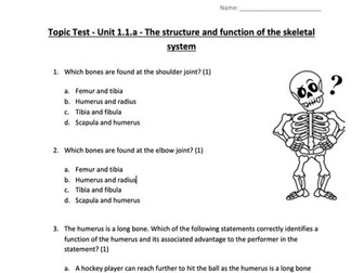 Skeletal System End Of Topic Mini Test