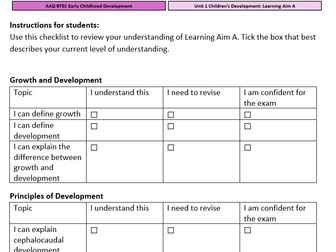 Unit 1 Learning Aim A Student Checklist – AAQ BTEC Early Childhood Development