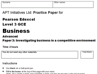 Practice (Mock) Exam Paper for Edexcel A Level Business June 2019 Paper 3 Context