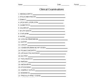 Clinical Examinations Word Scramble for Vet. Science Students