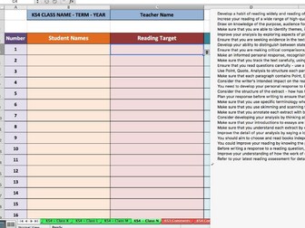 Reading, Writing and Speaking and Listening Target Spreadsheet