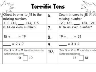 Year 2 Maths Terrific Tens Autumn