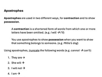 Apostrophe worksheet