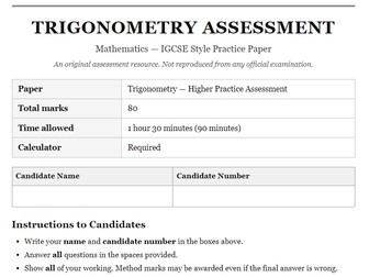 IGCSE-Style Mathematics – Trigonometry Assessment Pack | Full Mark Scheme