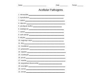 Acellular Pathogens Word Scramble for a Microbiology Course