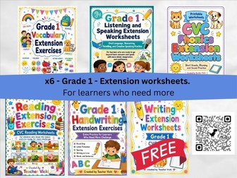 Grade 1 Extension Worksheets Bundle | Phonics, Reading, Writing, CVC Vocabulary & More